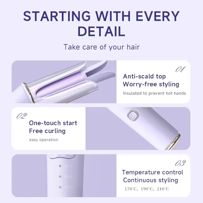(image for) 28mm Professional Automatic Ceramic Curling Iron 3 Temperature Settings 5-Second Preheat Anti-Scald Design Automatic Rotating Curling Iron EU Plug